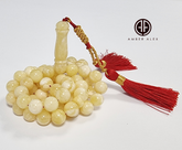 Yellow With White Amber Round Shape 9 mm Islamic Prayer Beads